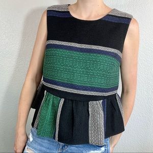 CoreyLynn Calter black, green, and blue peplum top size small